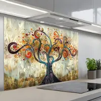 KitchenYeah Spatscherm 120x80 cm - Zelfklevende achterwand Boom - Kunst - Modern - Natuur - Keuken muurbeschermer - Spatwand fornuis