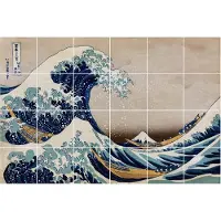 Wallfluent Tegelstickers - De Grote Golf Bij Kanagawa Stickers Voor Tegels - Set van 24 stuks 10 x 10 cm - Blauw Keuken Tegelstickers - Mozaïek Kunst Badkamer Tegelstickers