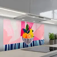 KitchenYeah Spatscherm 120x60 cm - Zelfklevende achterwand Fruit - Abstracte achtergrond - Roze - Keuken muurbeschermer - Spatwand fornuis