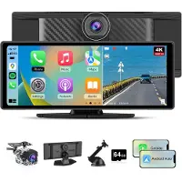 Junsun Hexinex HD-navigatiesysteem - 10,26 inch touchscreen autoradio - Draadloze CarPlay & Android Auto, met Dubbele camera's: 4K aan de voorkant, 1080p aan de achterkant, 64 GB SD-kaart