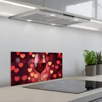 KitchenYeah Spatscherm 70x30 cm - Zelfklevende achterwand Rood - Wijn - Hartjes - Keuken muurbeschermer - Spatwand fornuis