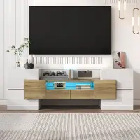 OKWISH TV meubel - TV-Sideboard Met LED-En Opbergruimte - Elegant En Modern Woonkamermeubel - 145 x 30 x 51 cm - Spaanplaat + MDF + Glas - Wit + Goud