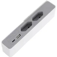 Q-Link stekkerdoos - sofa - 2 x euro - USB A/C - met platte stekker - 2 m - wit/grijs