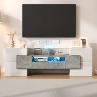 OKWISH TV meubel - TV-Sideboard Met LED-En Opbergruimte - Strak En Modern Woonkamermeubel - 145 x 30 x 51 cm - Spaanplaat + MDF + Glas - Wit