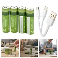 Cheqo Oplaadbare Batterijen AAA - USB Oplaadbaar - 400mAh Capaciteit - 4 Stuks Set - Lithium-Ion Technologie - USB-C Connector - Snel Opladen - Led Indicator - Maximaal 1000 Keer Opladen