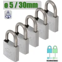 AMIG Hangslot met Sleutel Klein RVS Ø5/30mm - Standaard Beugel Buiten 5 Stuks