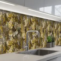 KitchenYeah Keuken achterwand 450x60 cm - Spatscherm zelfklevend Vlekken - Zwart - Geel - Roest print - Muurbeschermer - Spatwand fornuis