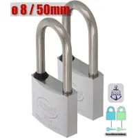 AMIG Hangslot RVS 316 Ø8/50mm Hoge Beugel Met Sleutel Buiten - Marine - 2 Stuks
