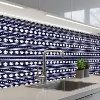 KitchenYeah Keuken achterwand 300x80 cm - Spatscherm zelfklevend Schelp - Nautisch - Blauw - Wit - Muurbeschermer - Spatwand fornuis
