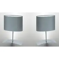 Trango Set van 2 LED Bedlampje 2018-04GL*2 *GREY EAGLE* Tafellamp met stoffen kap in grijs incl. 1x 5 Watt E14 LED-lamp 3000K warm wit, lamp, vensterbanklamp , bedlampje