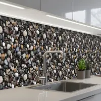 KitchenYeah Keuken achterwand 450x60 cm - Spatscherm zelfklevend Kiezels - Mix - Aardetonen - Muurbeschermer - Spatwand fornuis