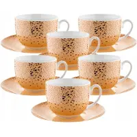 Florina 6x Porseleinen Kopjes met Schotels Vlekken Oranje 240ml