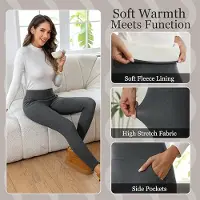 Karma Thermische leggings voor dames, gevoerde thermische legging met zakken, thermische panty voor buiten thuis , gemêleerd grijs , maat S slim