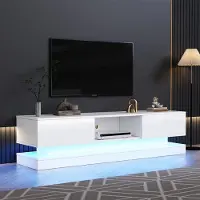 OKWISH TV-kast - Modern TV-kast met 2 lades en LED-verlichting - Geschikt voor televisies tot 60 inch - 160x35x40.5 cm - Hout - Wit