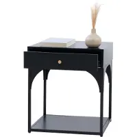 MCW Nachtkastje -O88, commode bijzettafel nachtkastje, lade metaal 50x43x41cm ~ zwart
