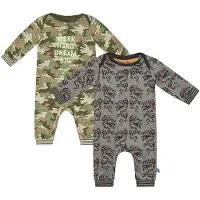 Charlie Choe - 2pack - Grijs - Bruin Boxpak - Salopette - Kruippakje - Babypakje - Jumpsuit - Geboortepakje - Romper - Camo - Draken - Maat 56