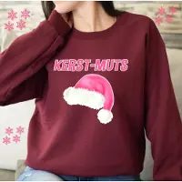 B&C Dames kersttrui- Bordeaux rode kersttrui- Kerst Muts -Roze muts- Maat S- Foute kersttrui.