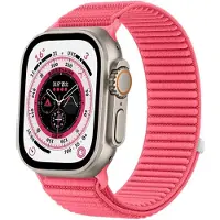 Strap-it Wave nylon bandje met klittenbandsluiting - geschikt voor Series Apple Watch 1/2/3/4/5/6/8/9/10/11/SE(2-3)/Ultra(2-3) - iWatch bandje voor grote maten 44mm 45mm 46mm 49mm (watermeloen)