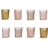 Libbey Hobstar mooie set van 8 water whisky glazen in Ocher - Rose - Tender taupe - Coral Pink