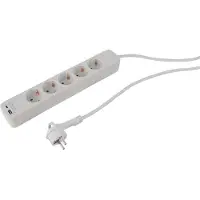 Q-Link stekkerdoos - 5-voudig - randaarde - met platte stekker - USB A/C - 3 x 1.5 mm² - 1.5 m - wit