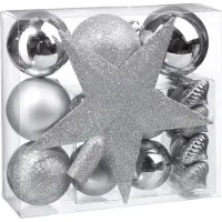 Konges Sløjd Kerstballenset 18 delig met kerstster zilver - 18 stuks - Kerstbal - Kerstster - Kerstversiering - Zilver