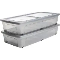 Iris Clearbox Opbergbox - onder-het-bed - 35L - Kunststof - Transparant/Grijs - Met Wielen - Set van 2