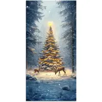 PosterMonkey Poster 60x120 cm - Kerstlicht - Woud - Hert - Donker - Posters - Kamer decoratie - Wanddecoratie woonkamer - Muurdecoratie slaapkamer - Kerstversiering - Kerstdecoratie voor binnen - Kerstmis