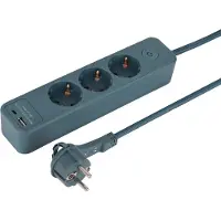 Q-Link stekkerdoos - 3-voudig - randaarde - plat - USB A/C - 1.5 m - 3 x 1.5 mm² - textiel - petrol