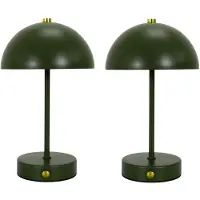 Home Deco Factory LED tafellamp - 2x - groen - metaal - 25.5 cm - rond - draadloos