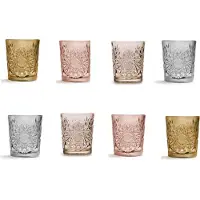 Libbey Hobstar mooie set van 8 water whisky glazen in Ocher - Rose - Tender Taupe - Grey