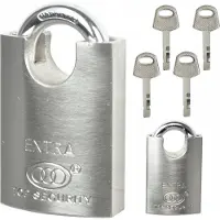 Handmet Versertkt Stalen Hangslot 50 mm Nikkel - 4 Sleutels