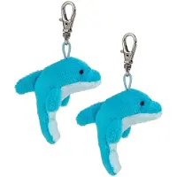 Nature Planet pluche Dolfijn knuffel sleutelhanger - 2x - blauw - 6 cm - zeedier knuffel