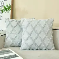 Boho Set van 2 -decoratieve kussenhoezen, 50 x 50 cm, grijs kussen, bankkussen, sierkussen, sierkussen, pluizige kussenslopen, kussenhoes voor bank, bank