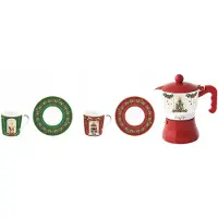 Easy life Kerst Koffieset: 2 Mokjes, Schotels & Moka Pot