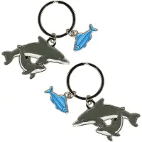 Nature Planet Dolfijnen sleutelhangers - Set van 2x stuks - 5 cm - Dieren cadeau artikelen - zeedieren - metaal