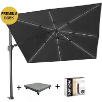 Platinum Challenger T2 glow premium parasol 300x300 cm antraciet faded black met 90KG voet en hoes