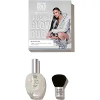 Dripping Gold | Frosted Glow Duo Gift Set - Glitter Body Glow Oil Silver & Mini Kabuki Brush - Vegan