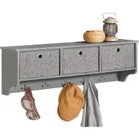 SoBuy FRG282-HG - Kapstok met Wandplank - 5 Haken 3 Manden - L100 x D20 x H30 cm - Grijs