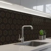 KitchenYeah Keuken achterwand 250x60 cm - Spatscherm zelfklevend Goud - Zwart - Tunnel - Muurbeschermer - Spatwand fornuis
