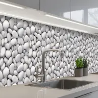 KitchenYeah Keuken achterwand 350x60 cm - Spatscherm zelfklevend Wit - Kiezels - Egaal - Muurbeschermer - Spatwand fornuis