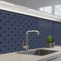 KitchenYeah Keuken achterwand 400x60 cm - Spatscherm zelfklevend Patroon - Blauw - Geometrisch - Muurbeschermer - Spatwand fornuis