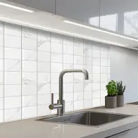KitchenYeah Keuken achterwand 80x60 cm - Spatscherm zelfklevend Marmer - Patroon - Aders - Wit - Muurbeschermer - Spatwand fornuis