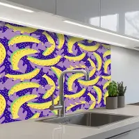 KitchenYeah Keuken achterwand 80x60 cm - Spatscherm zelfklevend Bananen - Bladeren - Paars - Muurbeschermer - Spatwand fornuis