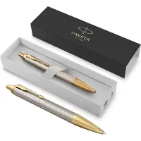 Parker IM balpen | Premium Warm Zilver | Medium penpunt blauwe inkt | Geschenkdoos