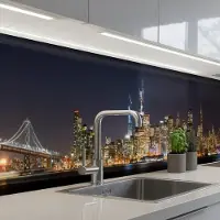 KitchenYeah Keuken achterwand 450x60 cm - Spatscherm zelfklevend Verlichting - Hemel - Wolkenkrabbers - Skyline - Muurbeschermer - Spatwand fornuis