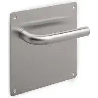 Emuca Set Klinken met plaatje 17x17 cm voor binnendeuren, L-vormig, roestvrij staal, satijnnikkel.