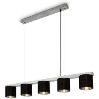 Briloner Hanglamp, 5 lichtpunten, hoogte x lengte 136x11 cm, zilver/zwart, stoffen kap, buitenkant zwart, binnenkant zilverkleurig