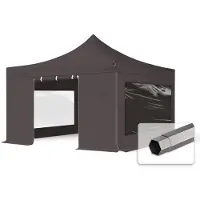 TOOLPORT 4x4 m Easy up partytent, PREMIUM staal 40mm met zijwanden (panorama), donkergrijs