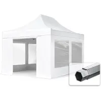 TOOLPORT 3x4,5 m Easy up partytent PVC met zijwanden (2 panorama), PREMIUM staal 40mm, wit