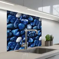 KitchenYeah Keuken achterwand 80x80 cm - Spatscherm zelfklevend Luxe - Blauwe - Marmer print - Stenen - Muurbeschermer - Spatwand fornuis
